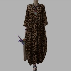 Zanzea Leopard Print Dress O-Neck Side Pockets XL